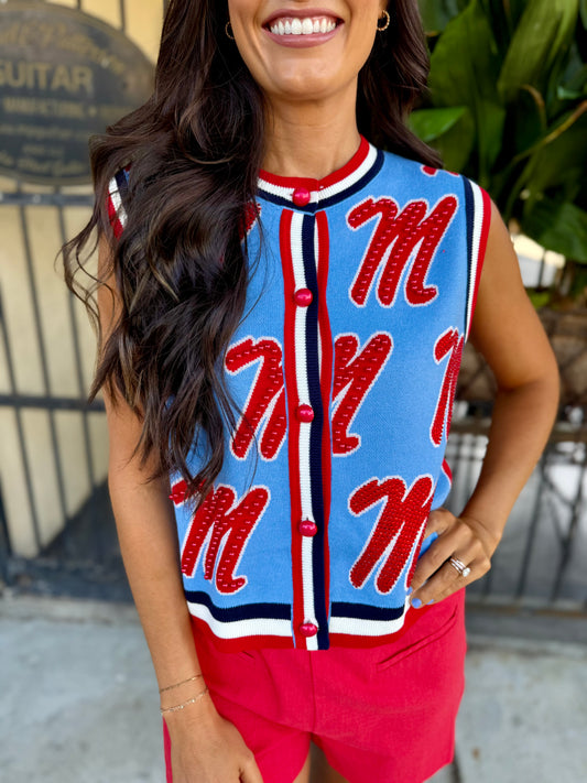 Queen Ole Miss Knit Button Up Vest