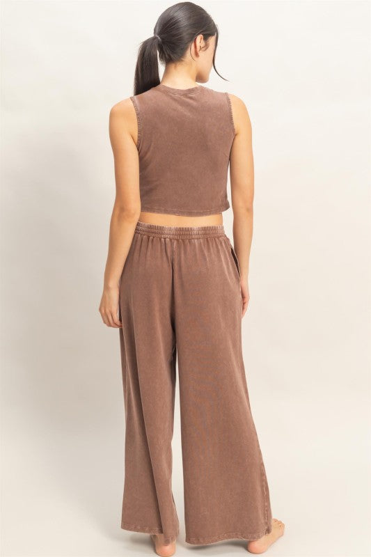 FP Mineral Washed 2 PC Pants Set- Chocolate