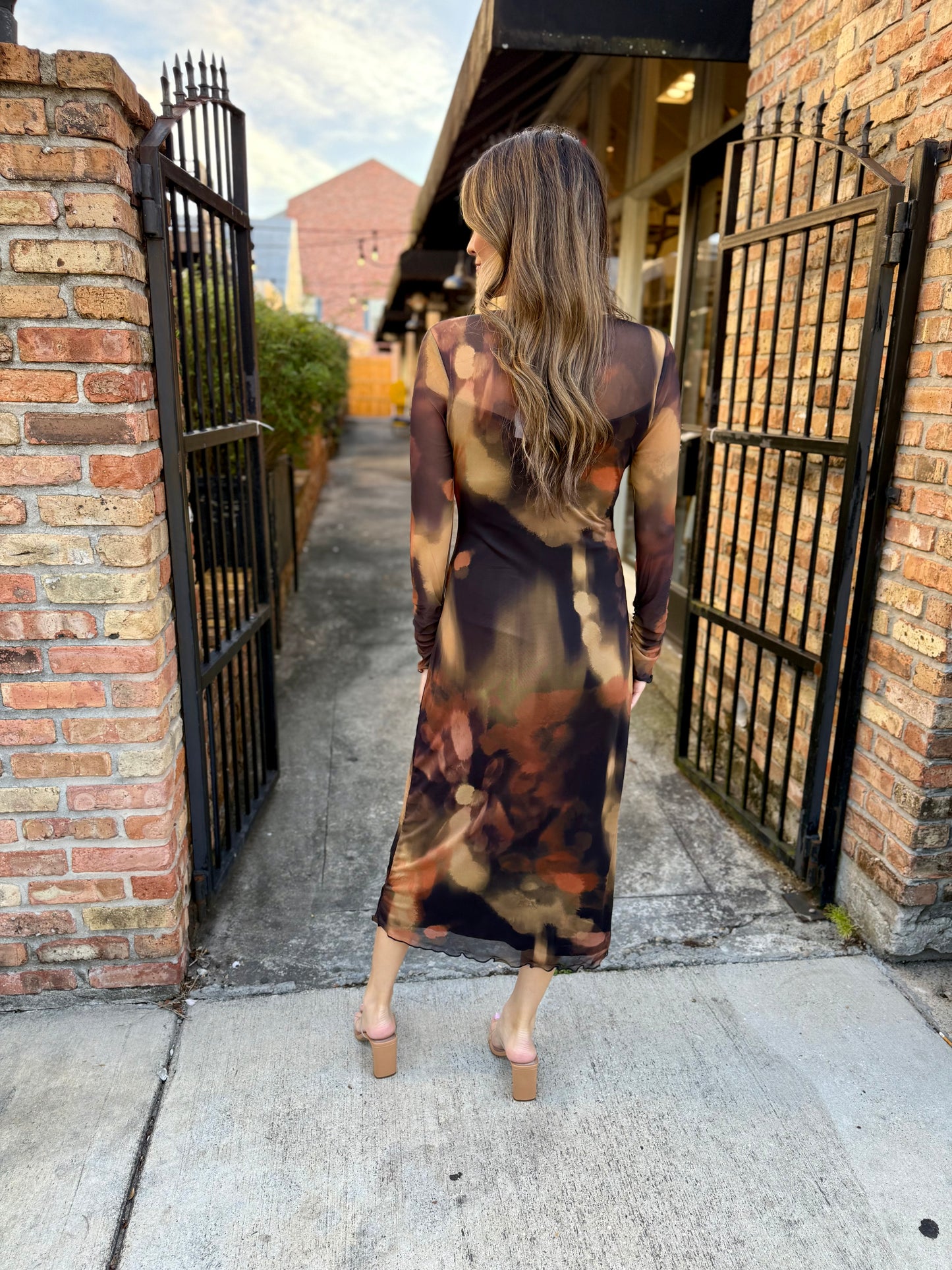 Luminous Shadow Midi Dress- Brown Multi
