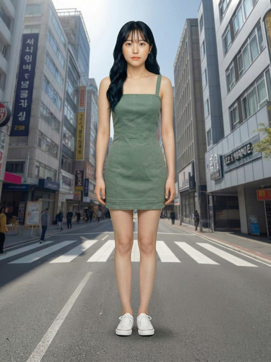 Alexa Contrast Stretch Denim Mini Dress- Mint