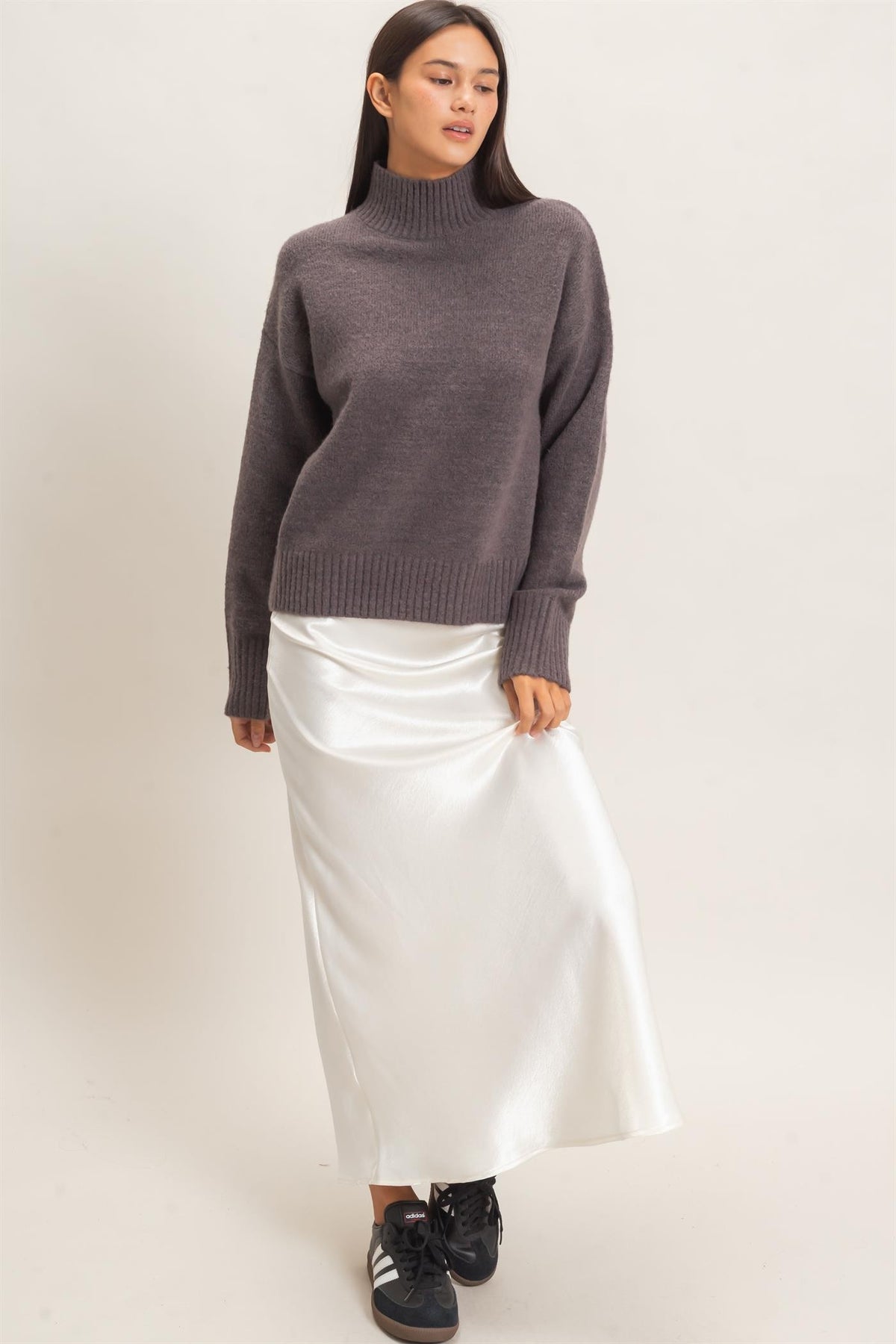 Sage Satin Maxi Skirt- Cream