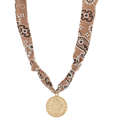 Scarf Necklace- Coin/Brown