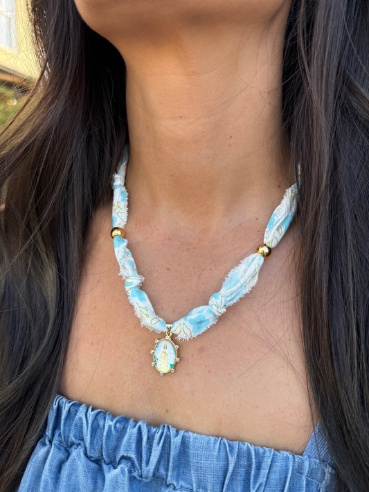 Scarf Necklace- Blue/Infant Jesus of Prague