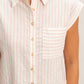 Barry Striped Button Up Top- Pink