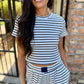 Nicole Striped Ribbed Tee- Navy/Blue