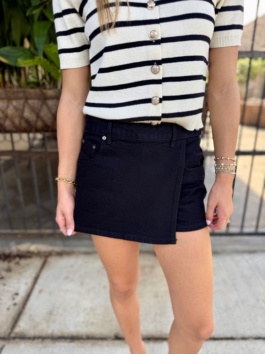 Brightin Denim Skort- Washed Black