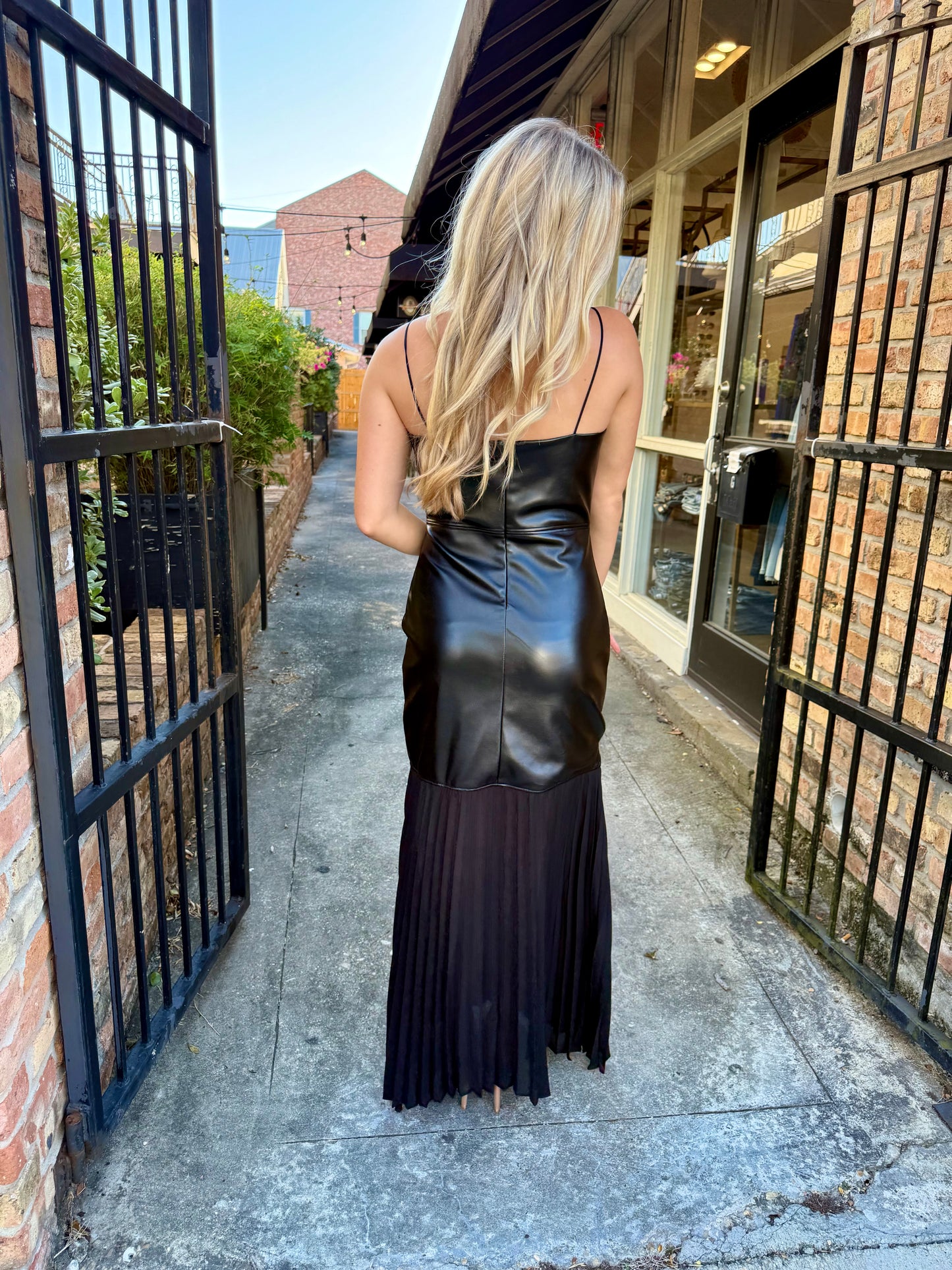 Fete Vegan Leather Maxi Dress- Black