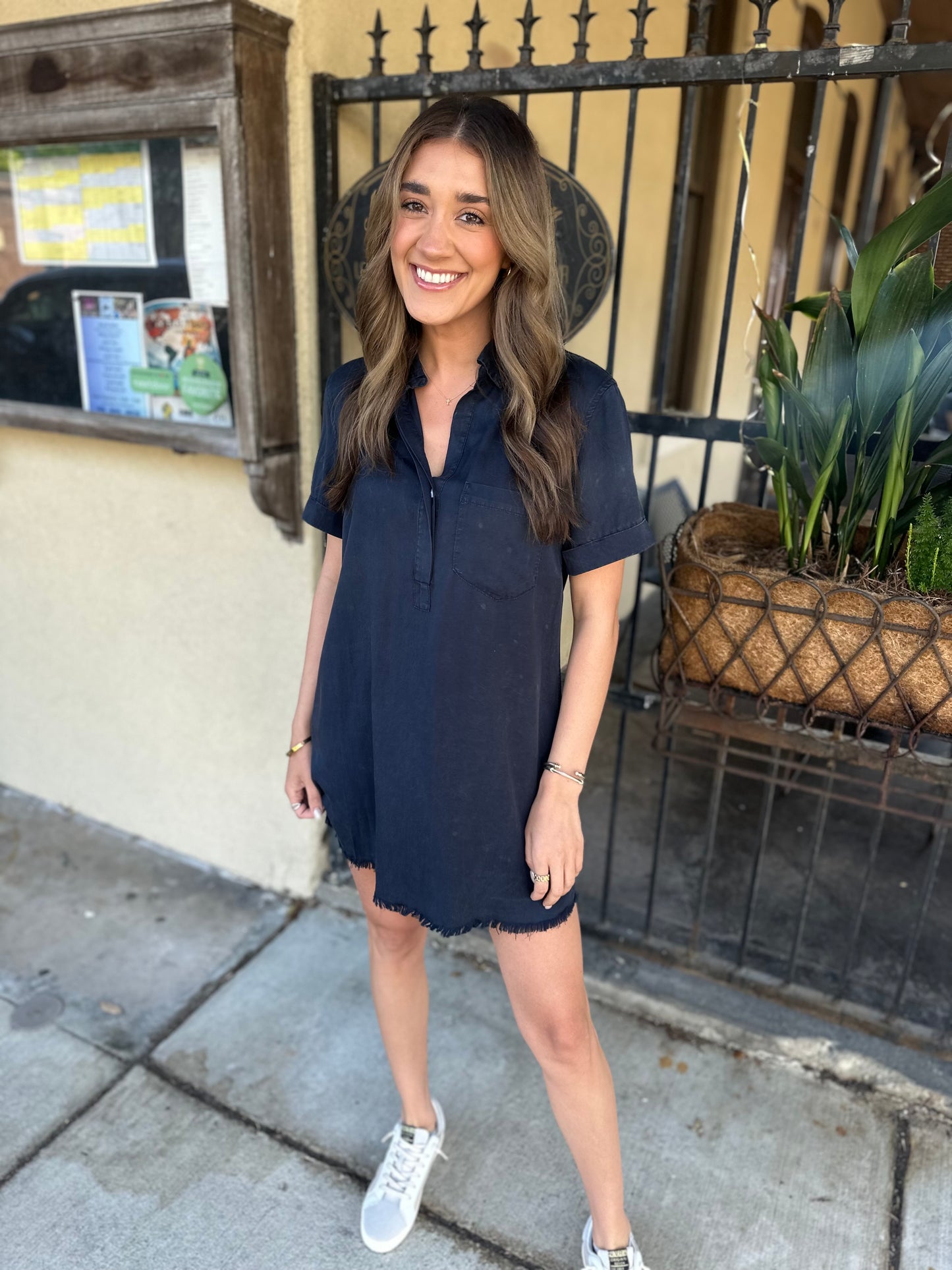 Moon Washed Denim Mini Dress- Washed Navy