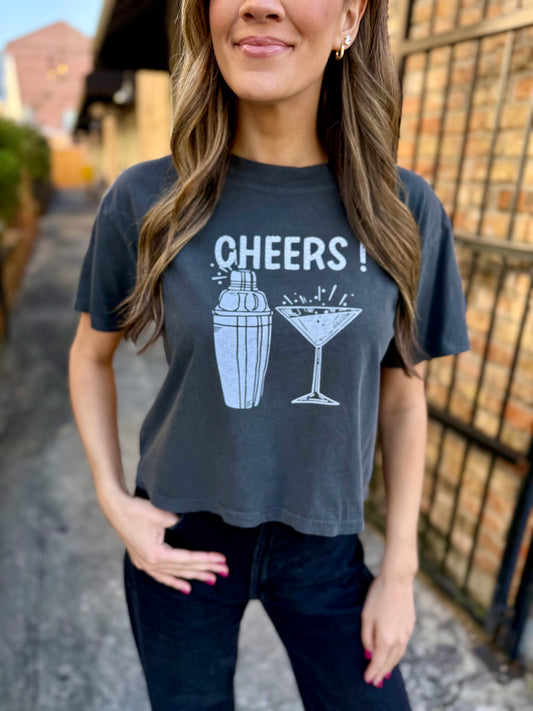 Shaker Wide Crop Tee- Vintage Black