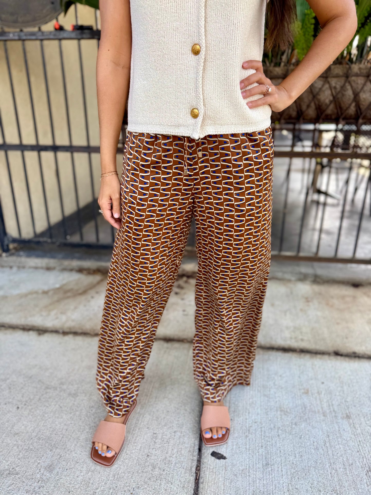Nights in Capri Pants- Brown Multi
