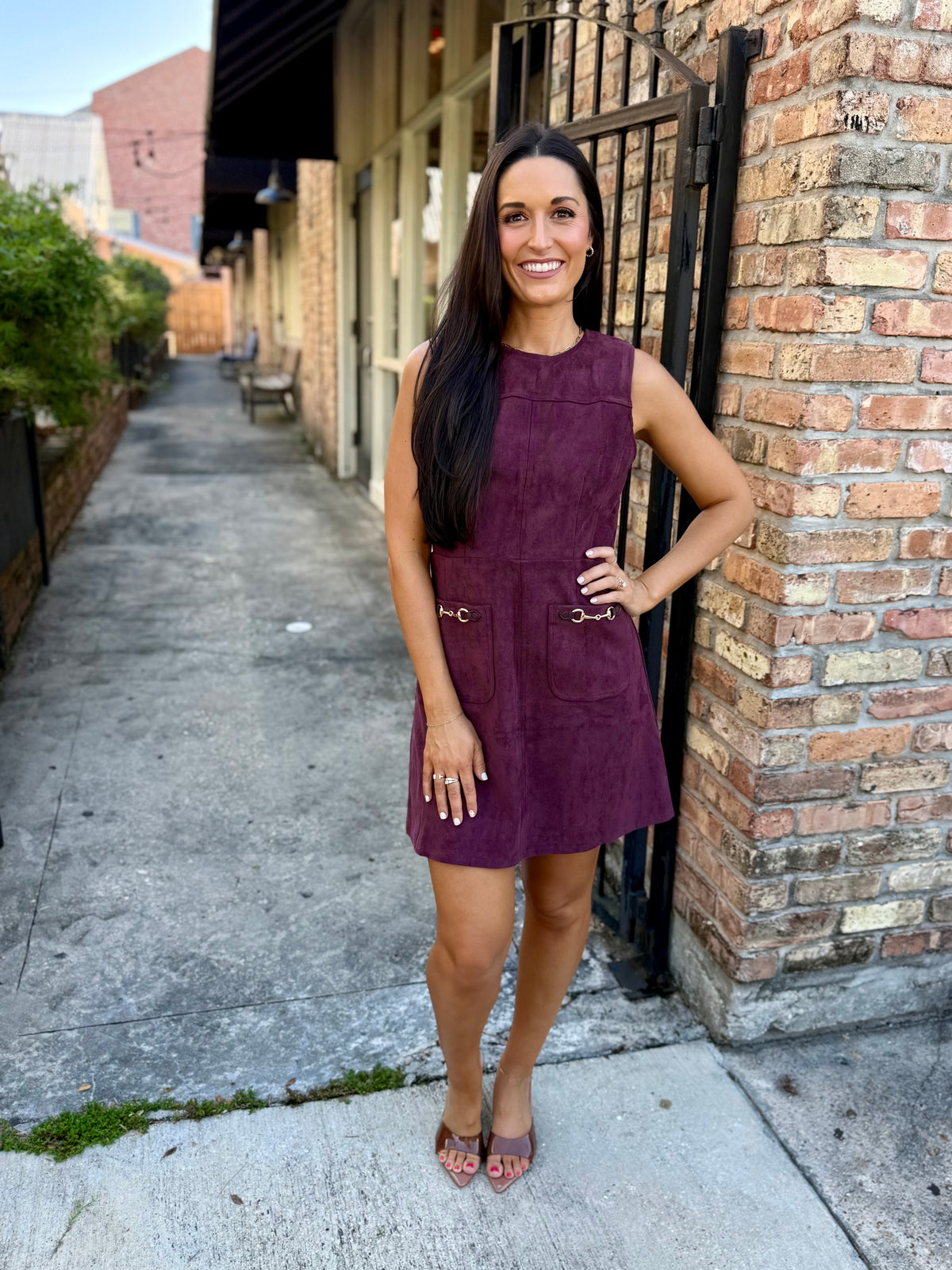Horse Bit Suede Dress- Merlot