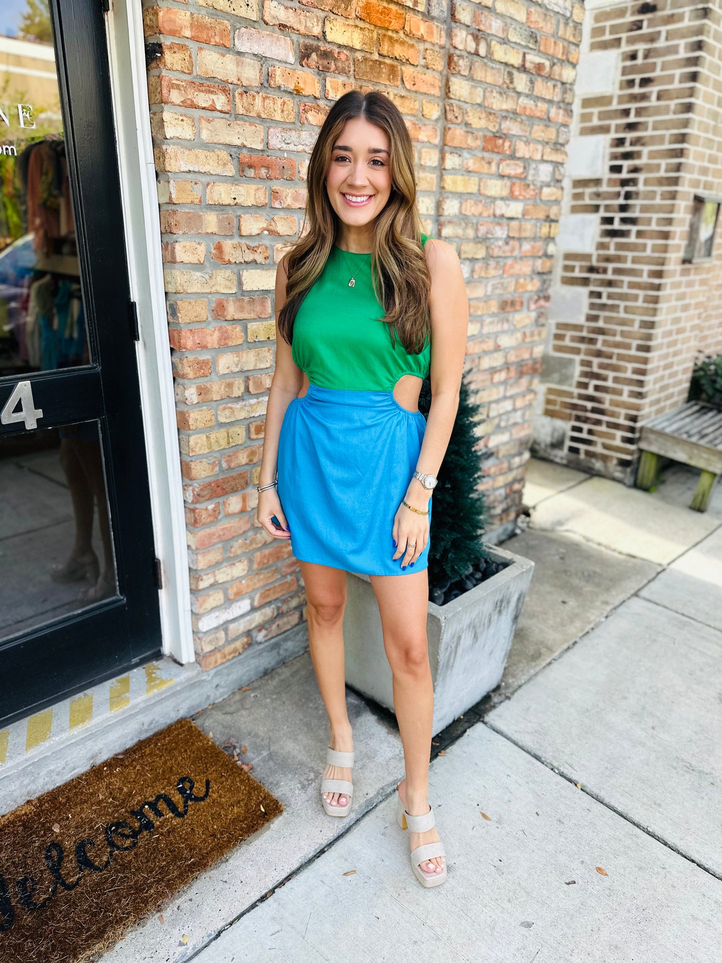 Grier Cut Out Mini Dress- Green/Blue