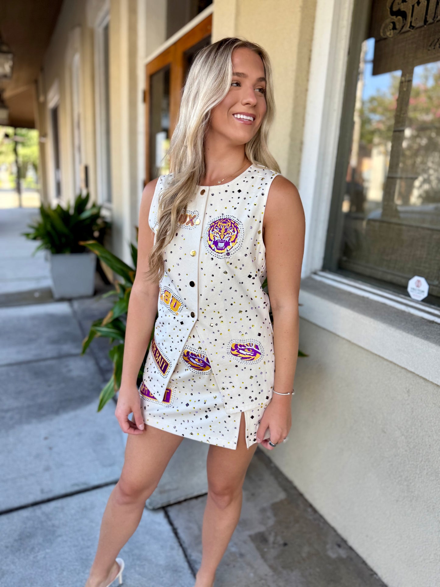 Queen LSU Scattered Logo Rhinestone Vest
