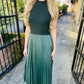 Pleated Contrast Maxi Dress- Astro Green