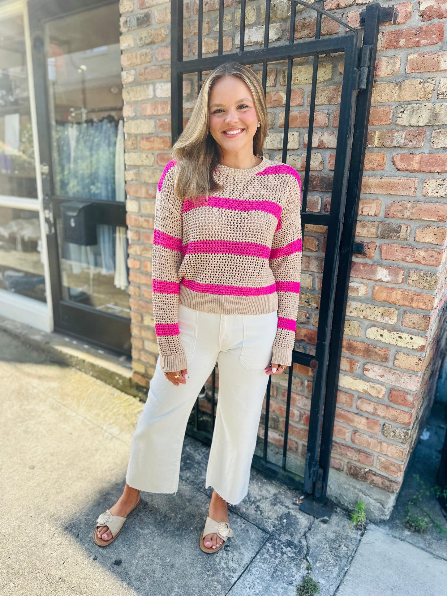 Z Supply Broadbeach Striped Sweater- Biscuit