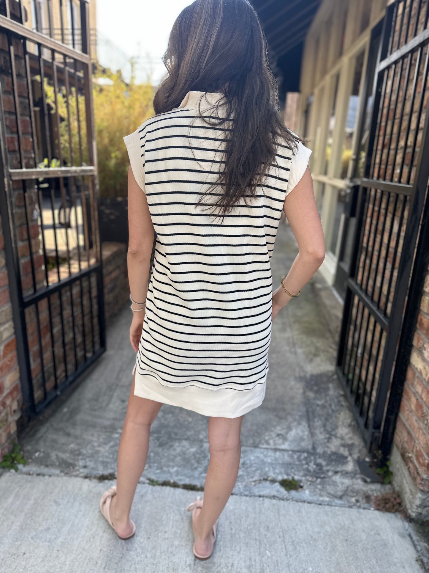 Mackel Striped Dress- Cream/Black