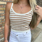 Clarkson Crochet Tank Top- Tan/White