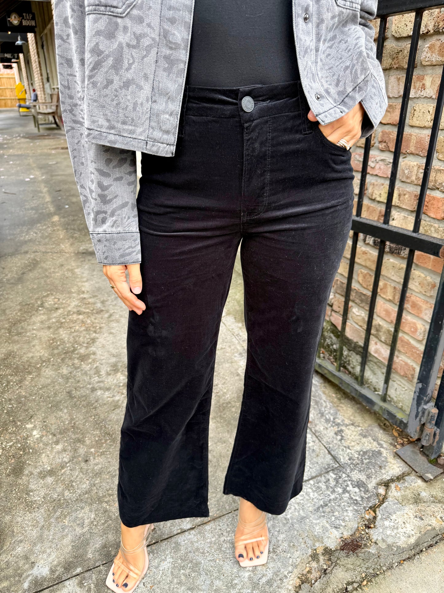 Meg (Black Corduroy) HR Wide Leg Pant