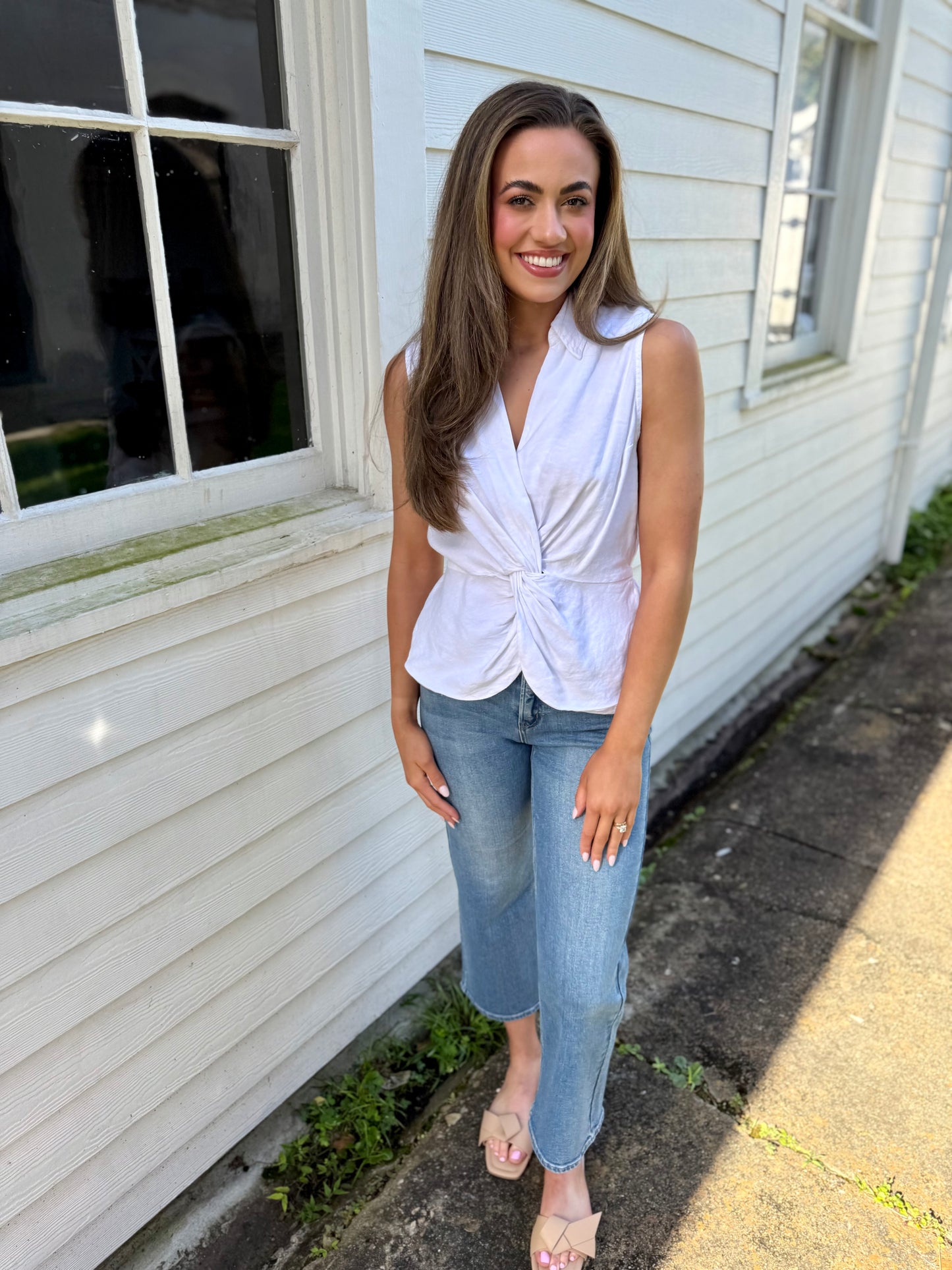 Sara Linen Top- White