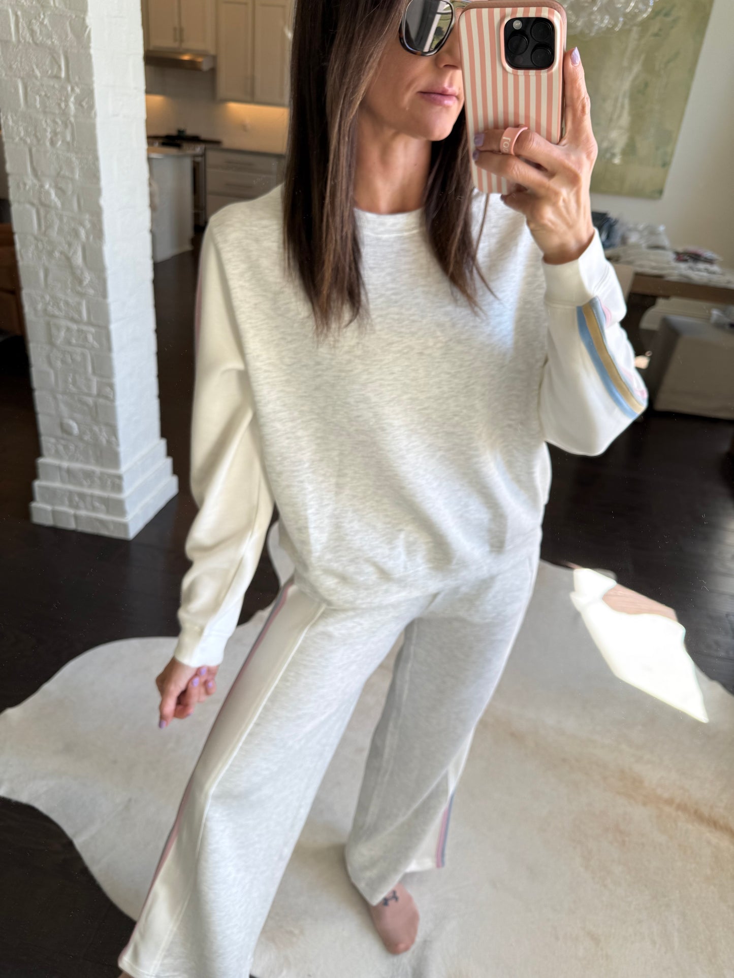 Varsity Striped Cloud Sweatshirt- Grey