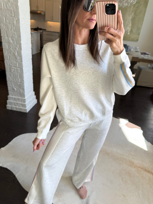 Varsity Striped Cloud Sweatshirt- Grey