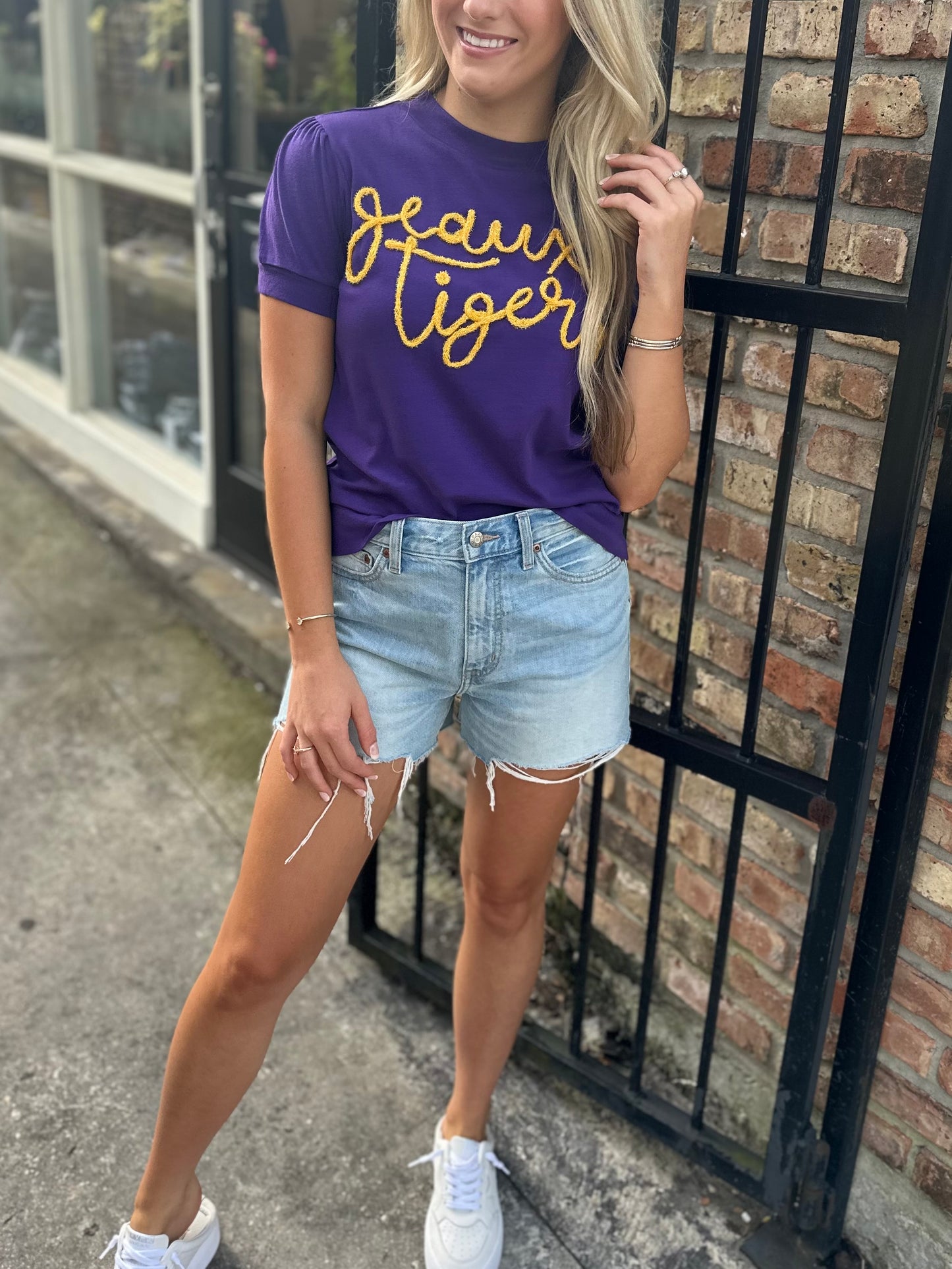 Geaux Tigers Glitter Script Top- Purple