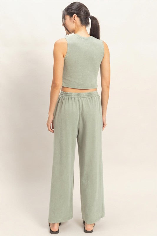 FP Mineral Washed 2 PC Pants Set- Sage Green