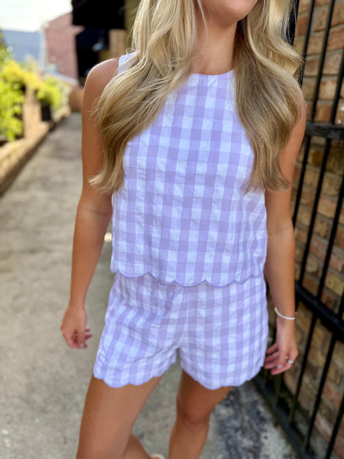 Garrett Gingham Top- Lavender/White