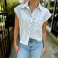 Barry Striped Button Up Top- Blue