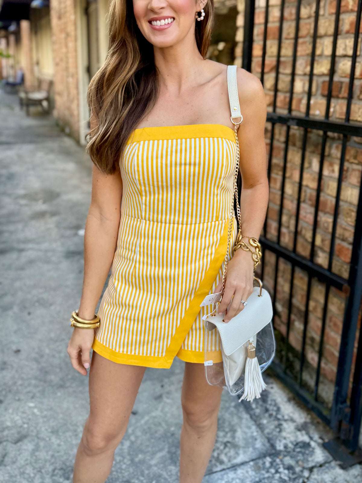 Margot Stripe Romper Wrap Overlay- Yellow/White
