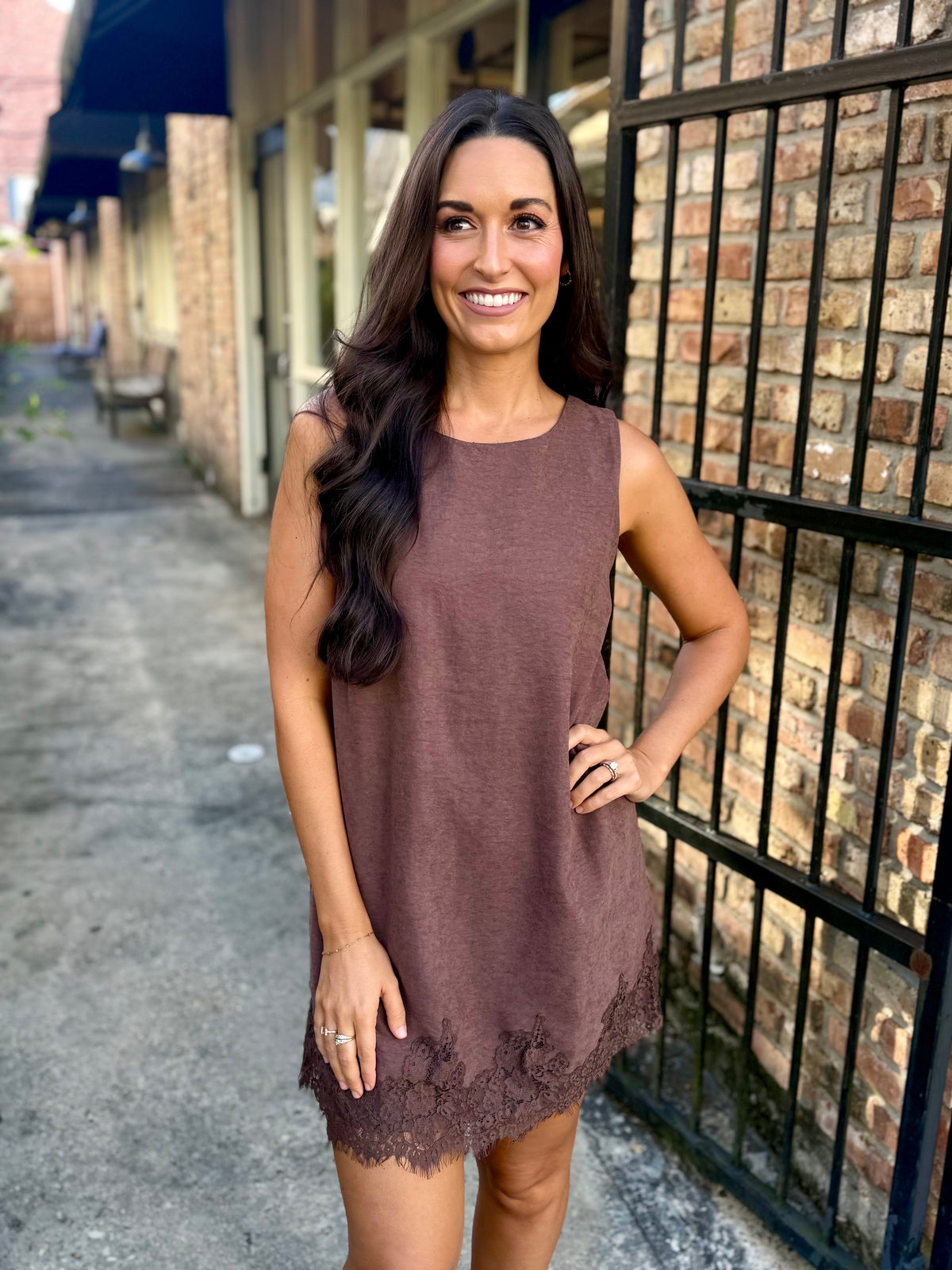 Lacey Suede Dress- Brown