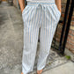 Vertical Striped Drawstring Pants- Blue