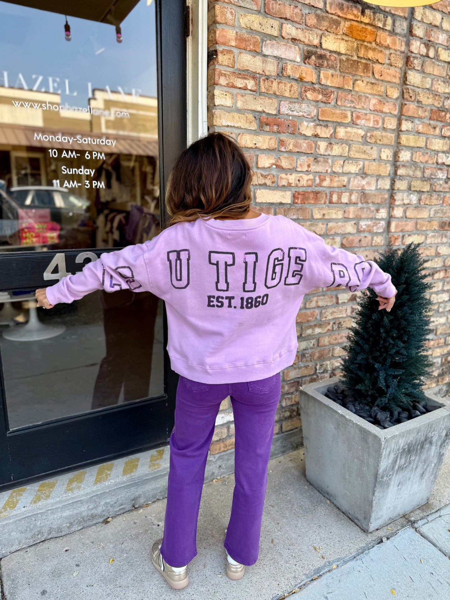 LSU Sequin Boxy Sweatshirt- Lavender