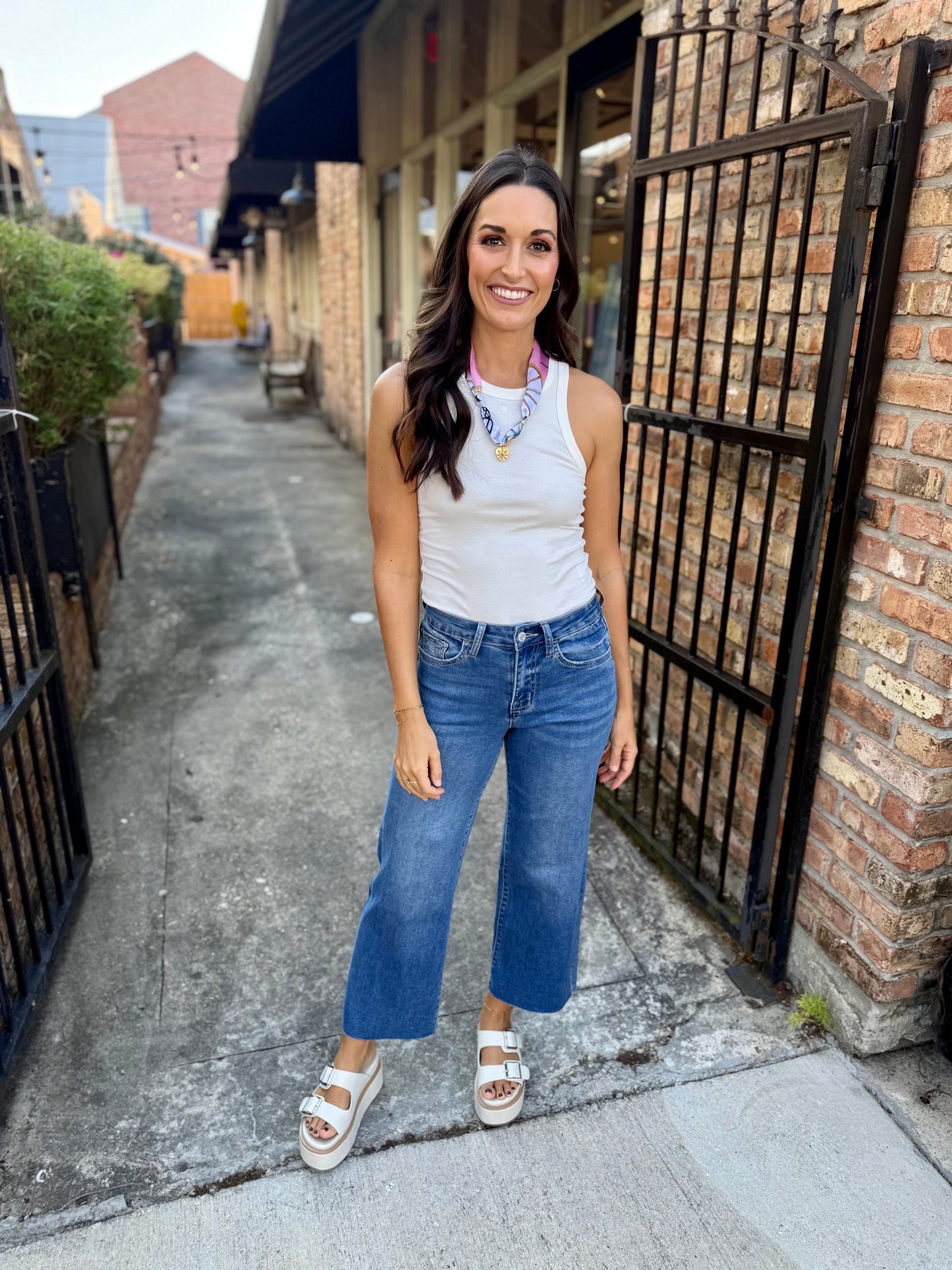 Aileeah (Right) HR Cropped Slim Wide Denim- Blue