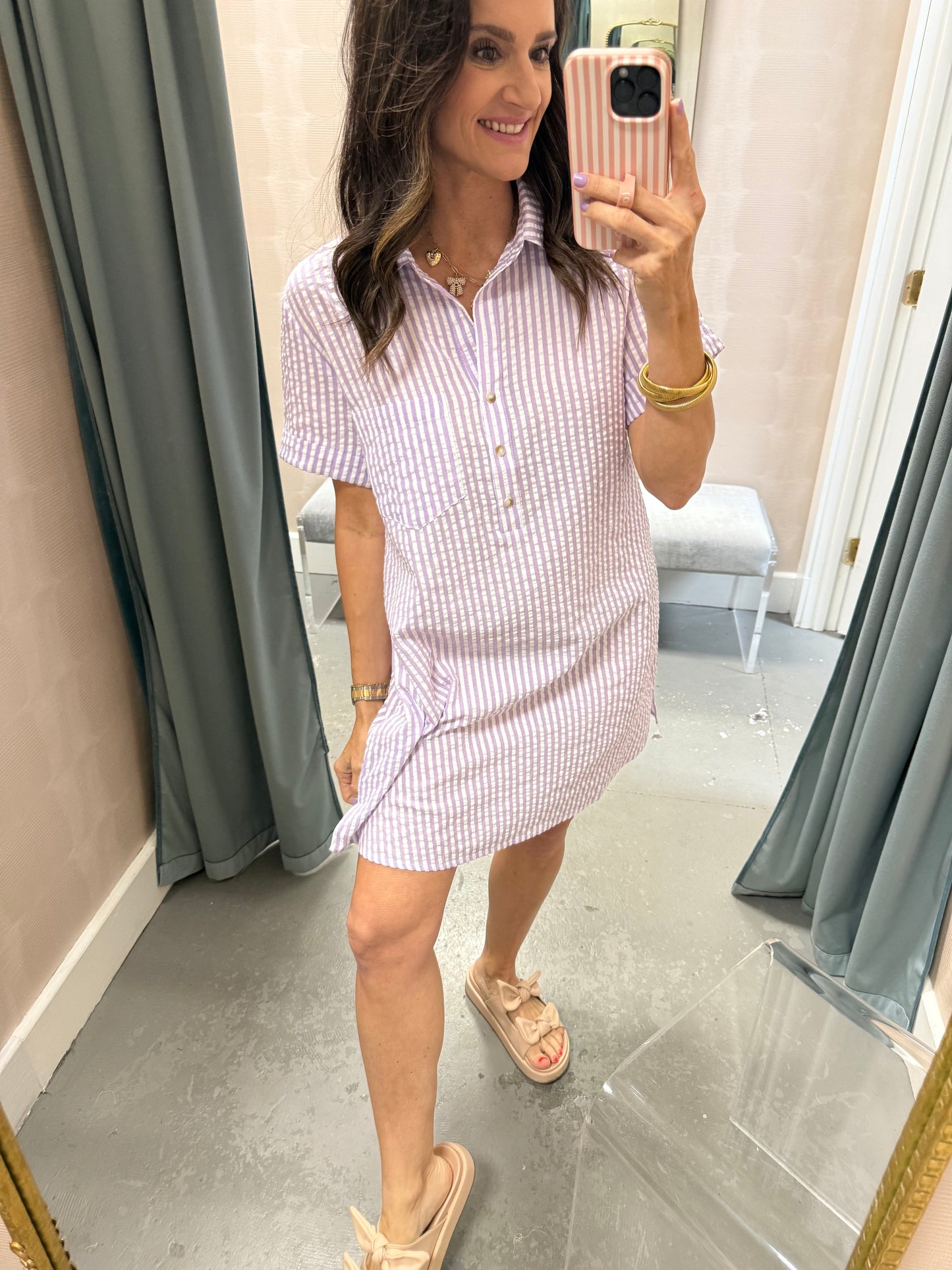 Day Striped Shirt Dress- Lavender