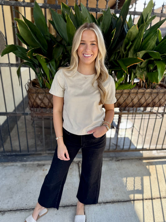 Ezra Suede Top- Bone