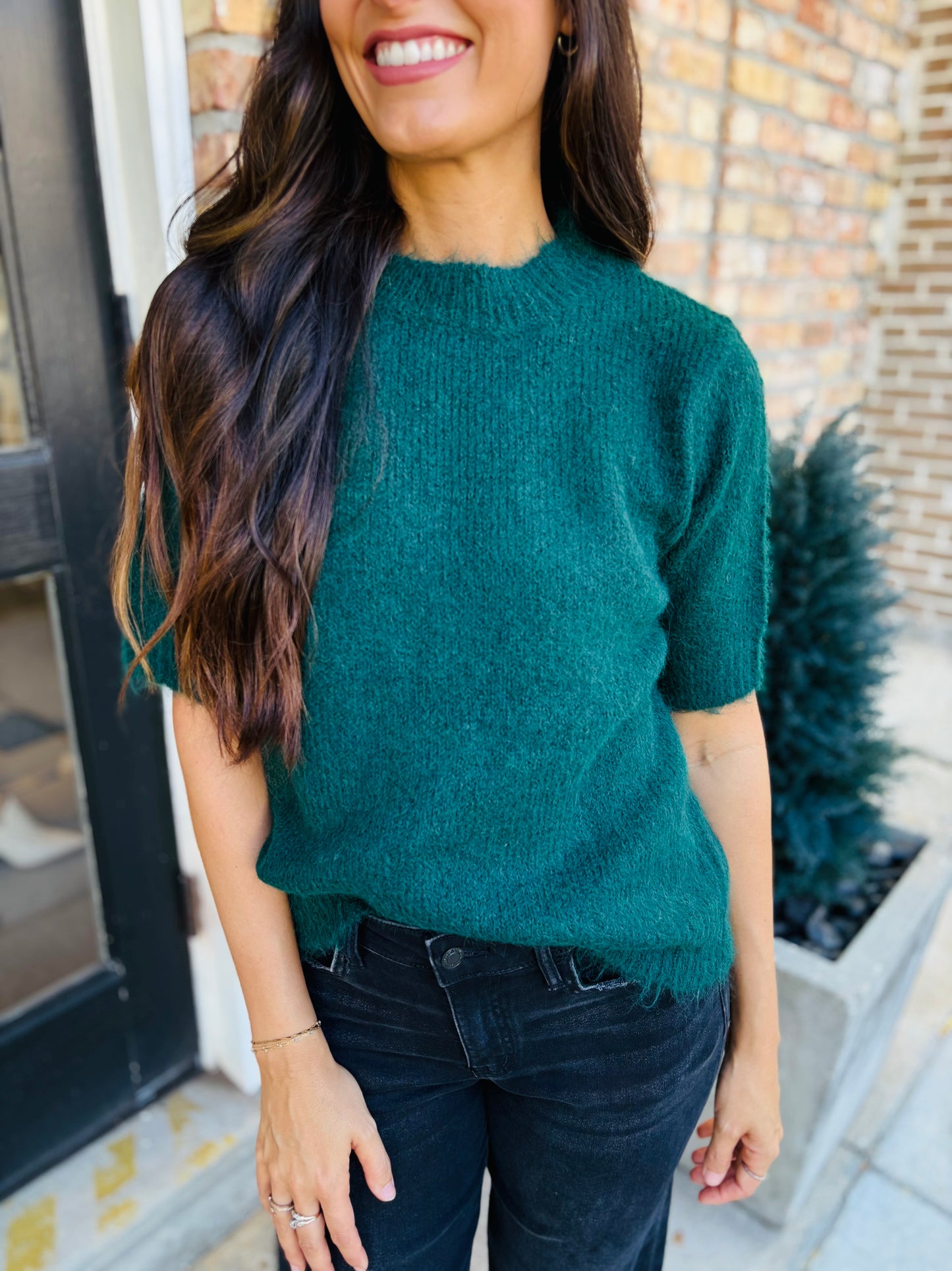 Forest Short Sleeve Sweater Top- Green