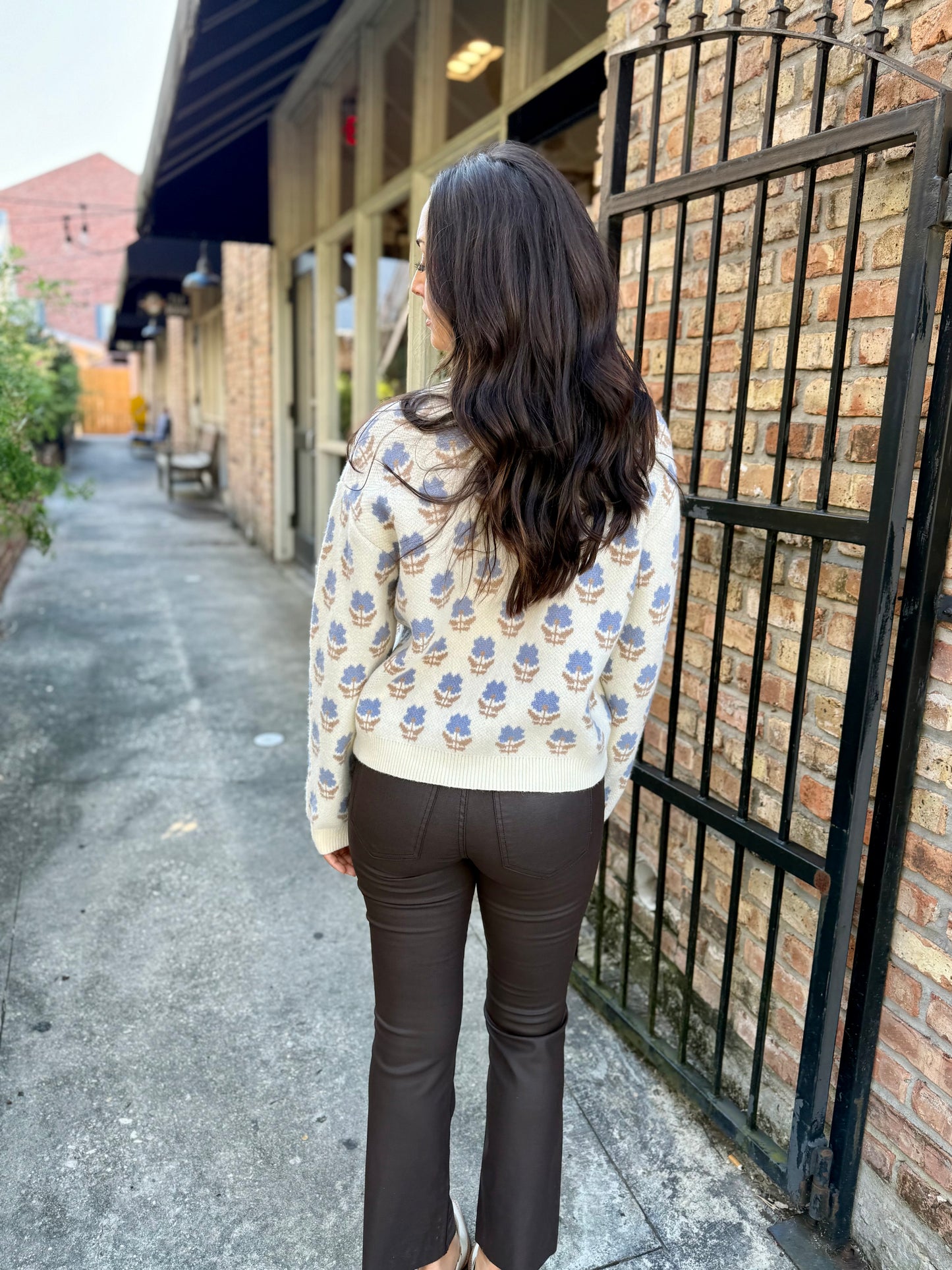 Revive Jacquard Cardigan- Cream/Blue