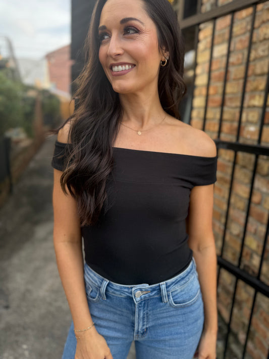 Z Supply Second Skin Off Shoulder Top- Black