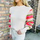 Bishop Pattern Sleeve Sweater- Cream