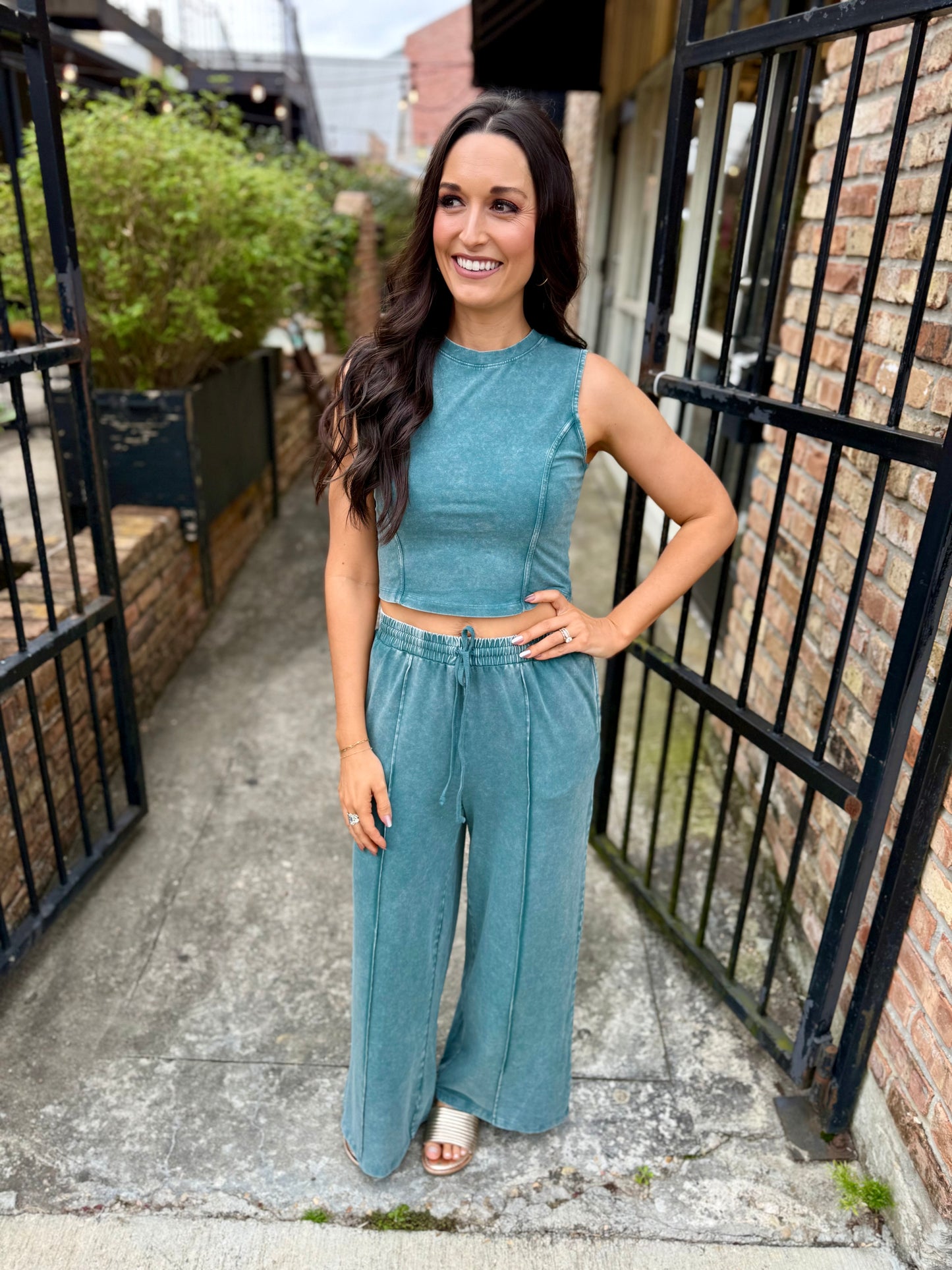 FP Mineral Washed 2 PC Pants Set- Dark Teal