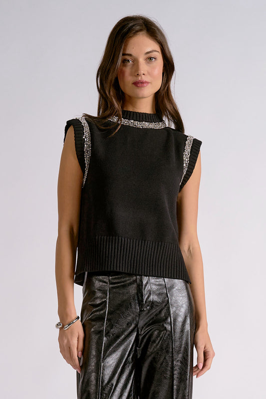 Glamour Edge Rhinestone Tank- Black
