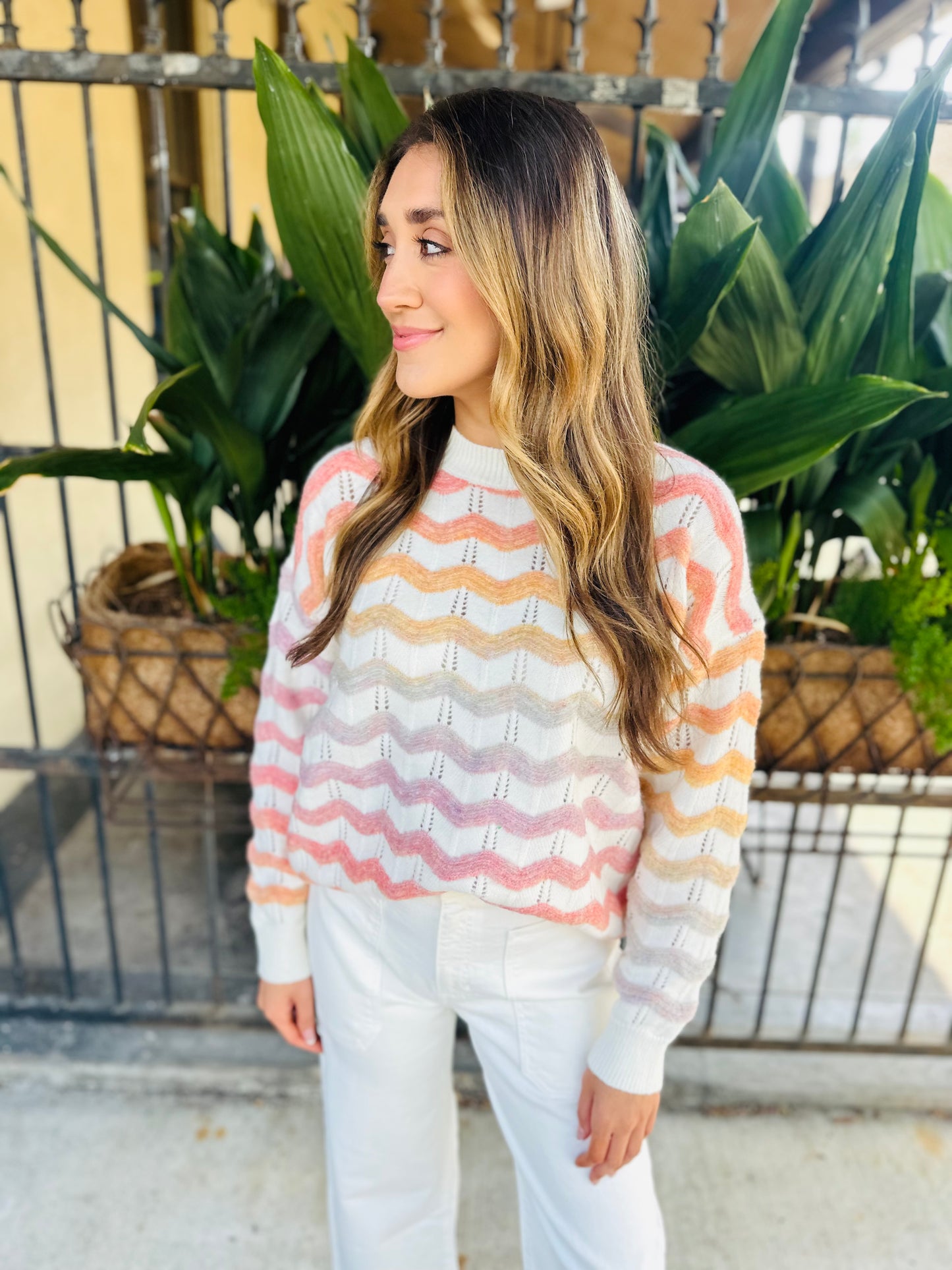 Chevron Stripe Sweater- Cream