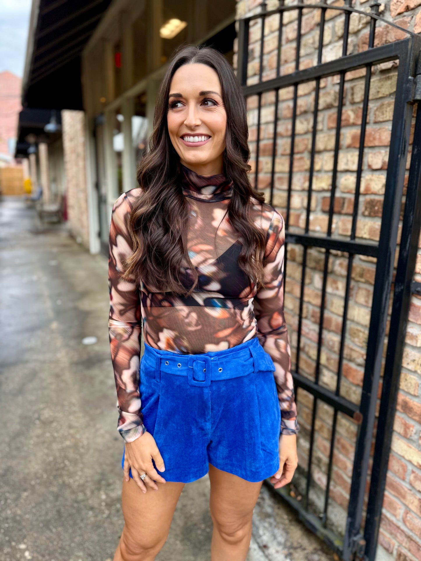 Clare Mesh Top- Brown/Blk