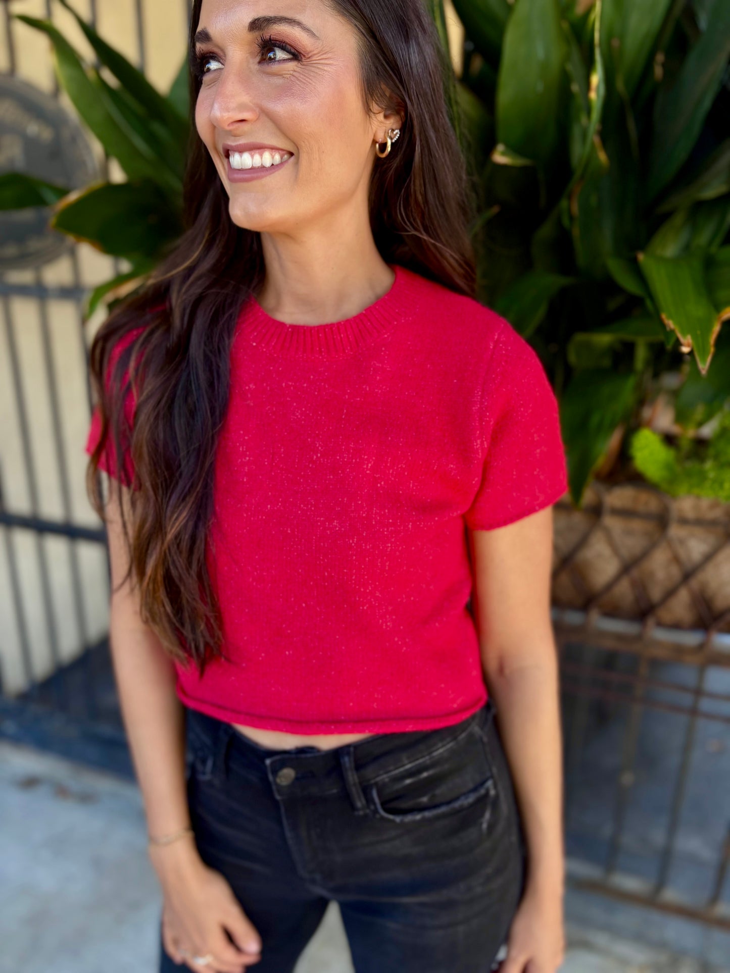 Jessie Crop Sweater- Red
