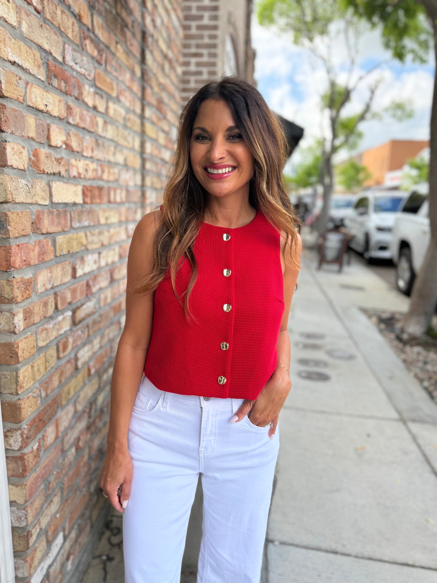 Letlow Textured Top- Red