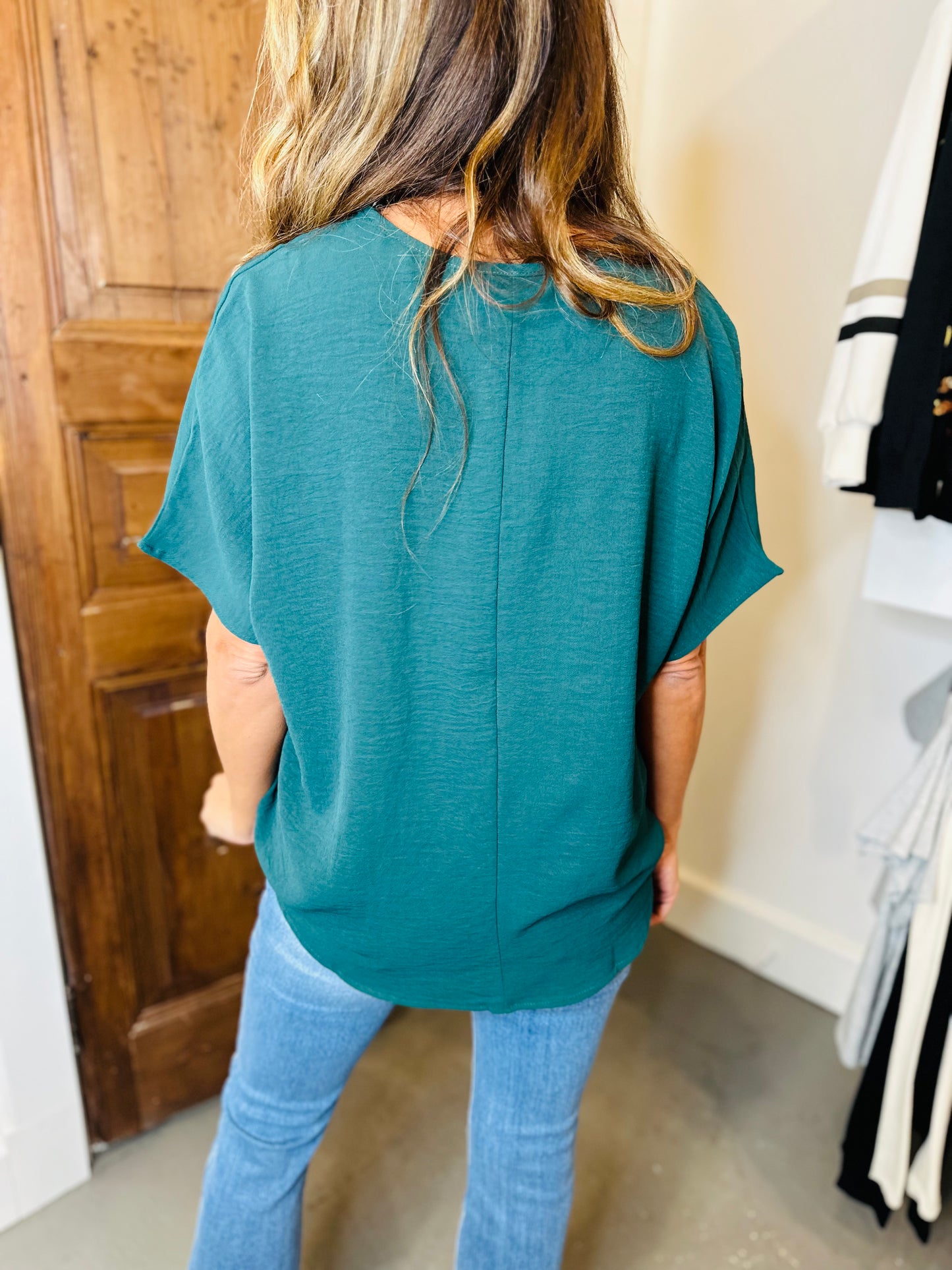 Flowy V Blouse- Green