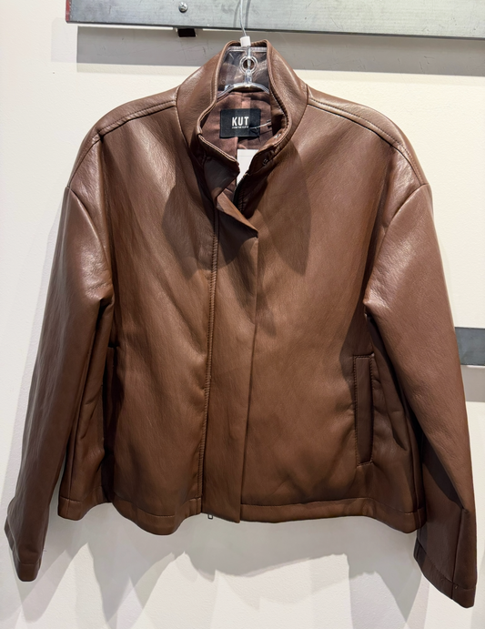 Wren Drop Shoulder Leather Jacket- Chocolate