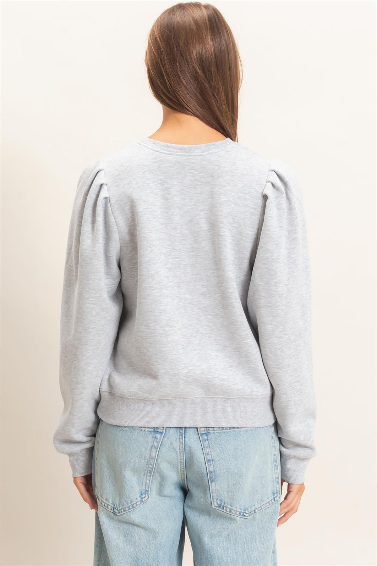 Presley Puff Sleeve Sweatshirt- Heather Gray