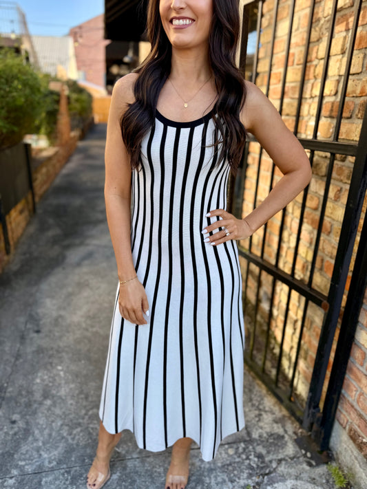 Vertical Stripe Maxi Dress- Black & White